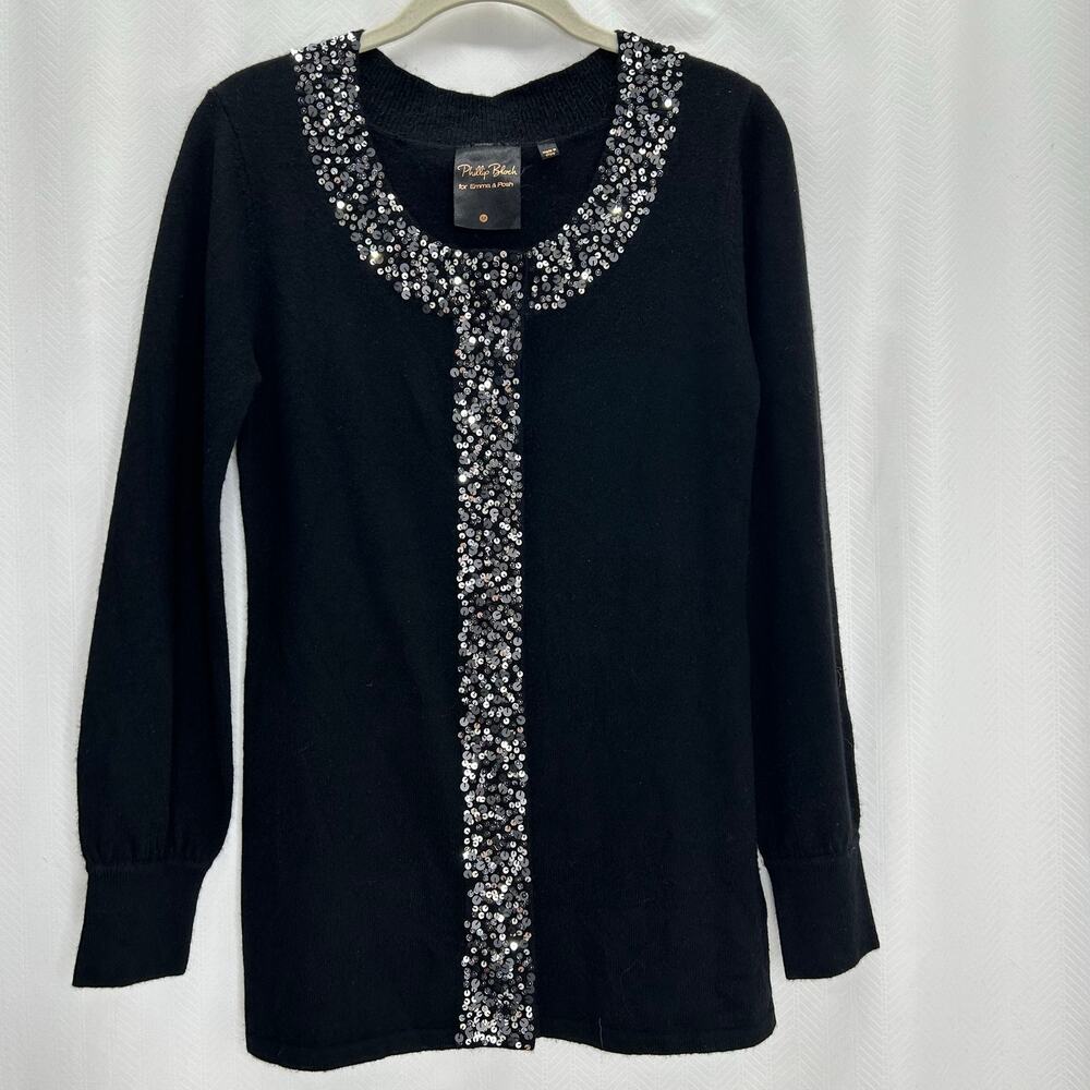 Phillip Block cashmere cardigan black sequins snap buttons classic luxury
